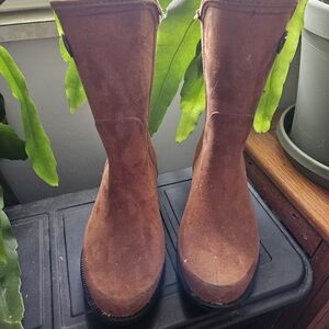 Women's Brown Suede Mid-Calf Rain Boots